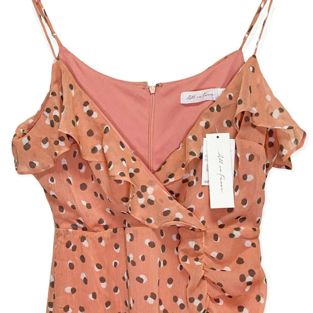 All in Favor Women's M Spaghetti Strap Ruched Front Dress Mauve Spots Dusty Pink - Picture 6 of 11